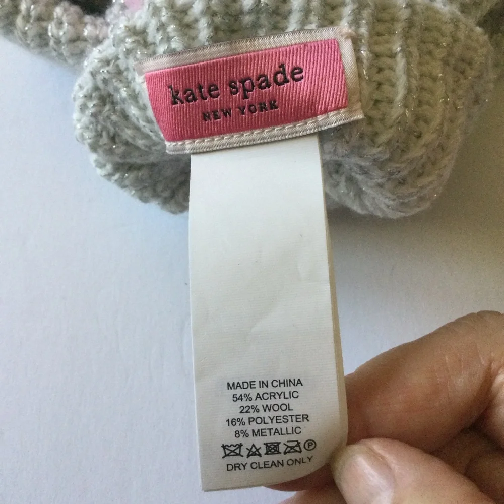 KATE SPADE METALLIC BOW POP TOP CONVERTIBLE MITTENS FINGERLESS GLOVES SILVER NWO